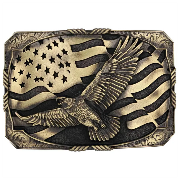 A947C Montana Silversmiths Forever Free Heritage Eagle & Flag Attitude Belt Buckle