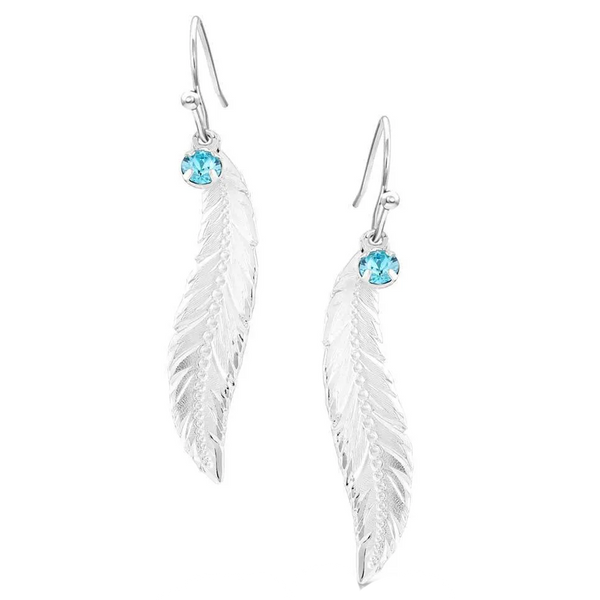 AMER5460 Montana Silver Feather Dangle Turquoise Earrings