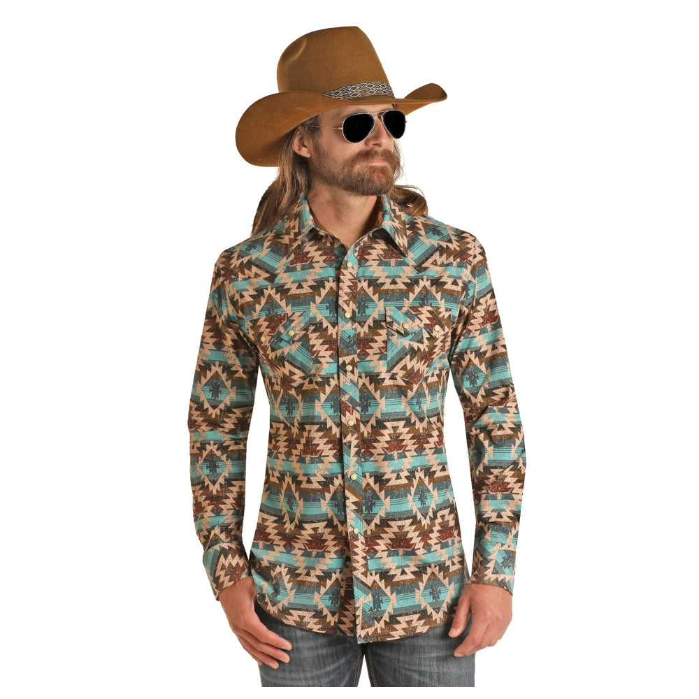 B2S3335 Rock & Roll Men's Dale Brisby Long Sleeve Snap Western Aztec Shirt