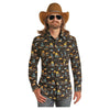 B2S3336 Rock & Roll Denim Men's Dale Brisby Black Desert Sunset Print Long Sleeve Western Snap Shirt