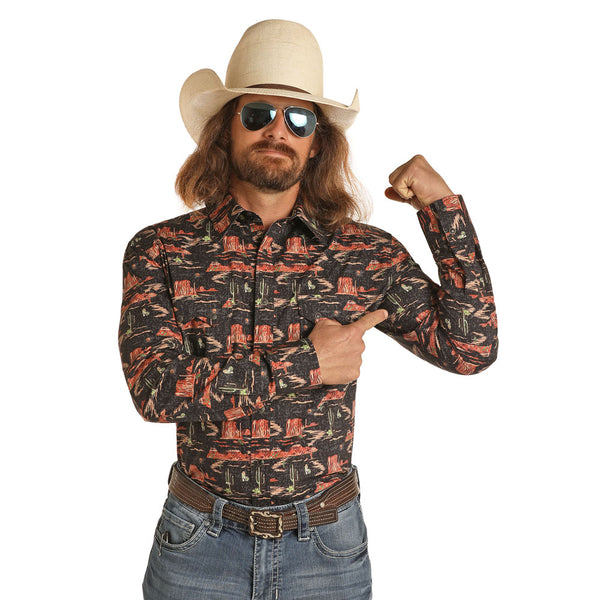 B2S8103 Rock & Roll Denim Men's Dale Brisby Long Sleeve Western Dessert Print Shirt