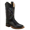 BSY1896 Old West Kid's Black Leather Square Toe Western Boot