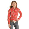 C6S2143 Panhandle Girls' Red Cowboy Bronc Pring Long Sleeve Snap Shirt