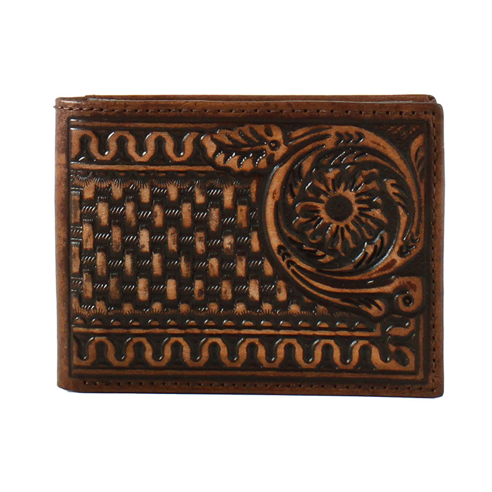 D250004502 3D Bifold Wallet Floral Basketweave - Brown