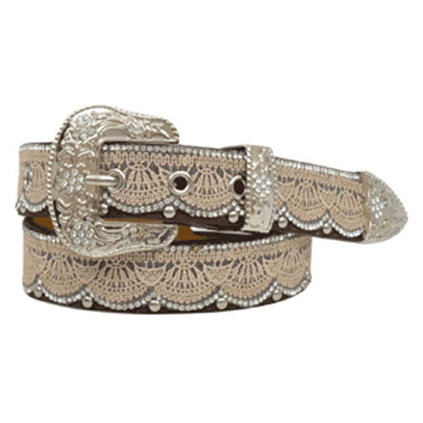 DA3652 Angel Ranch Girls 1 1/4" Tan Lace with Clear Crystals Belt