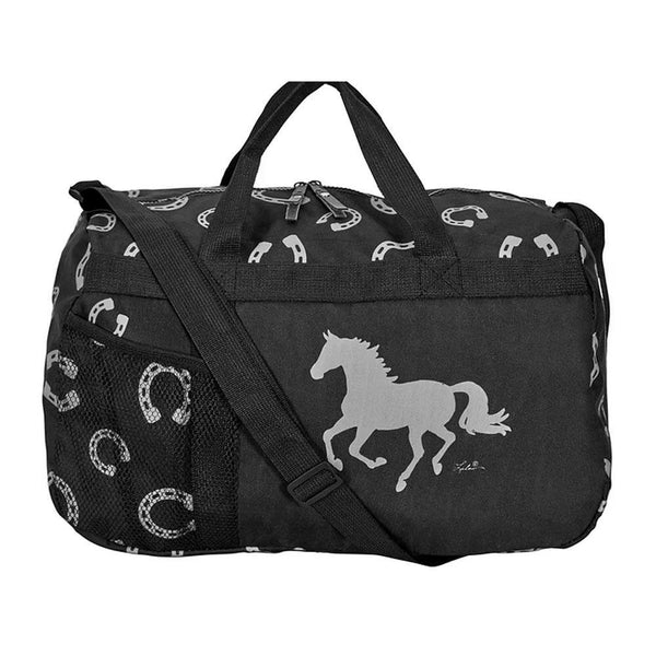 GG633GY Travel Duffel Bag With Horses and Horseshoes -Black/Grey