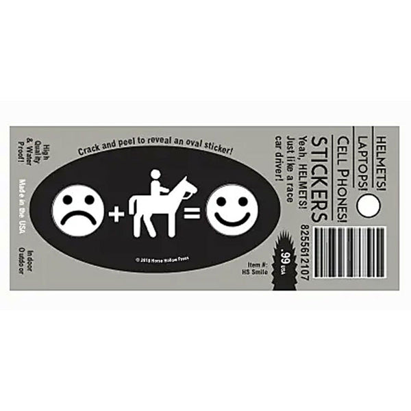 HS SMILE Laptop, Cell Phone & Helmet Horse Sticker: Frown, Ride then Smile.