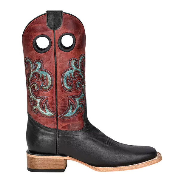 L5909 Circle G by Corral Ladies Black w/Red Shaft & Turquoise Inlay Square Toe Cowboy Boot