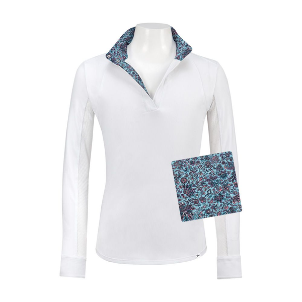 MD500JJ RJ Classics Maddie JR 37.5 Girls English Show Shirt- White with Blue Paisley Floral