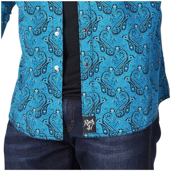 MRC426B Wrangler Men's Rock 47 Long Sleeve Western Snap Shirt - Blue Paisley