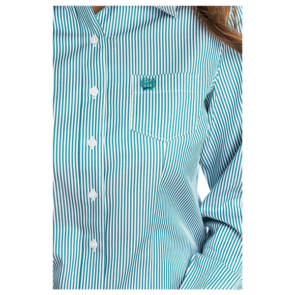 MSW9164088 Cinch Women's Long Sleeve Button Down Tencel Shirt - Teal Stripe