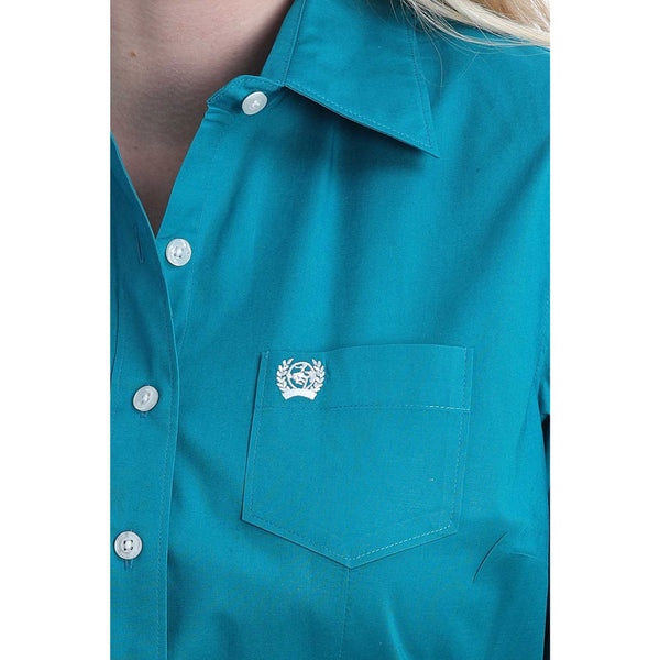 MSW9164167 Cinch Women's Solid Teal Long Sleeve Button Down Western Shirt