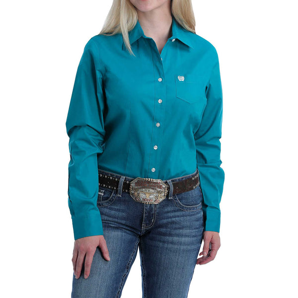 MSW9164167 Cinch Women's Solid Teal Long Sleeve Button Down Western Shirt