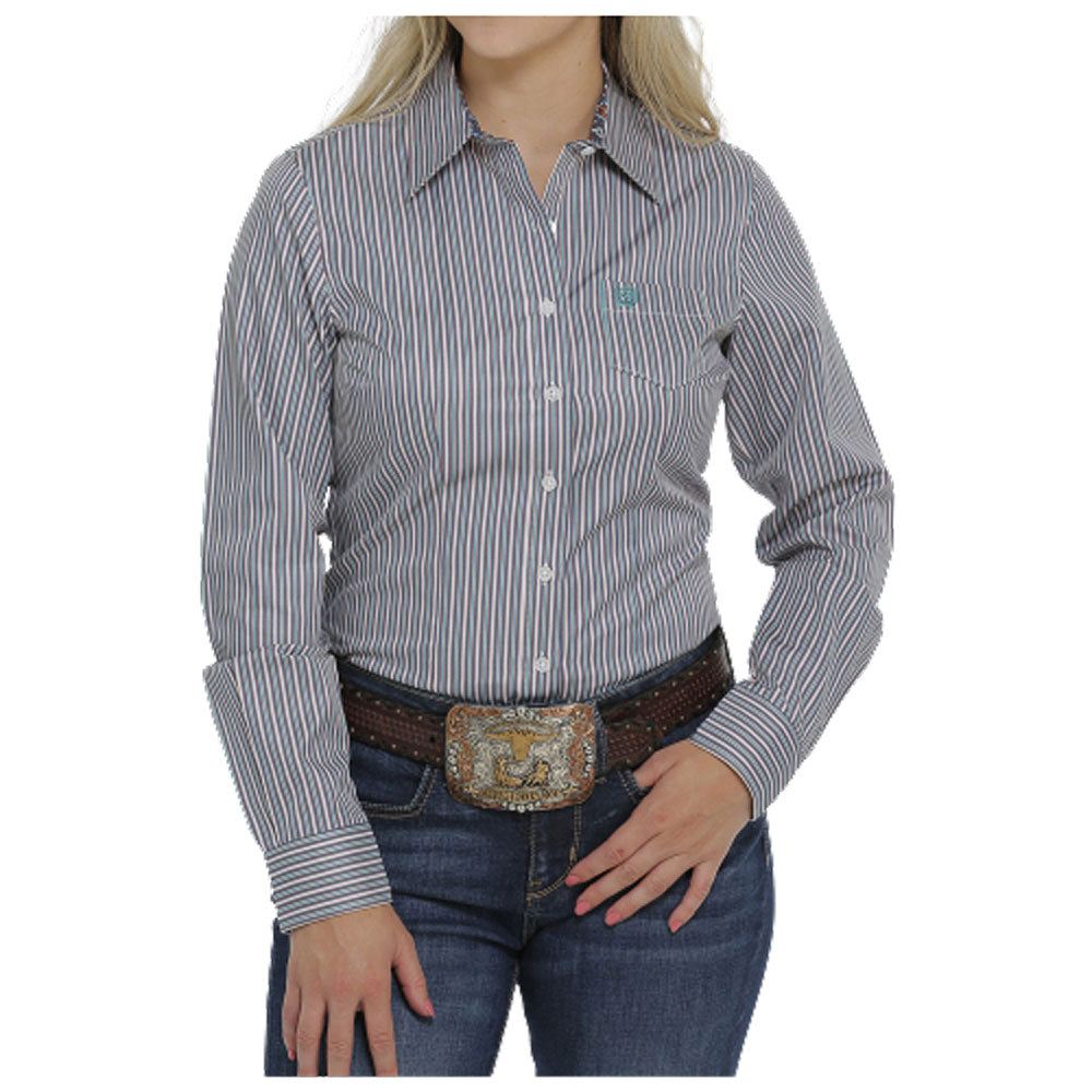 MSW9164188 Cinch Ladies Green Stripe Western Shirt with Tencel