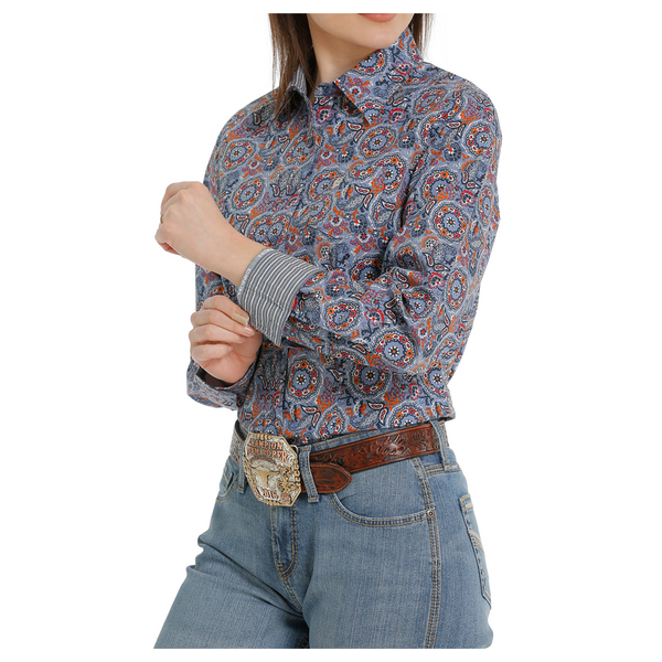 MSW9164195 Cinch Women's Long Sleeve Medallion Multicolor Print Button Shirt