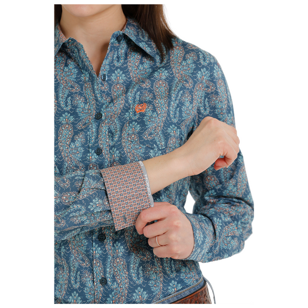 MSW9164197 Cinch Women's Long Sleeve Western Button Shirt - Blue Paisley