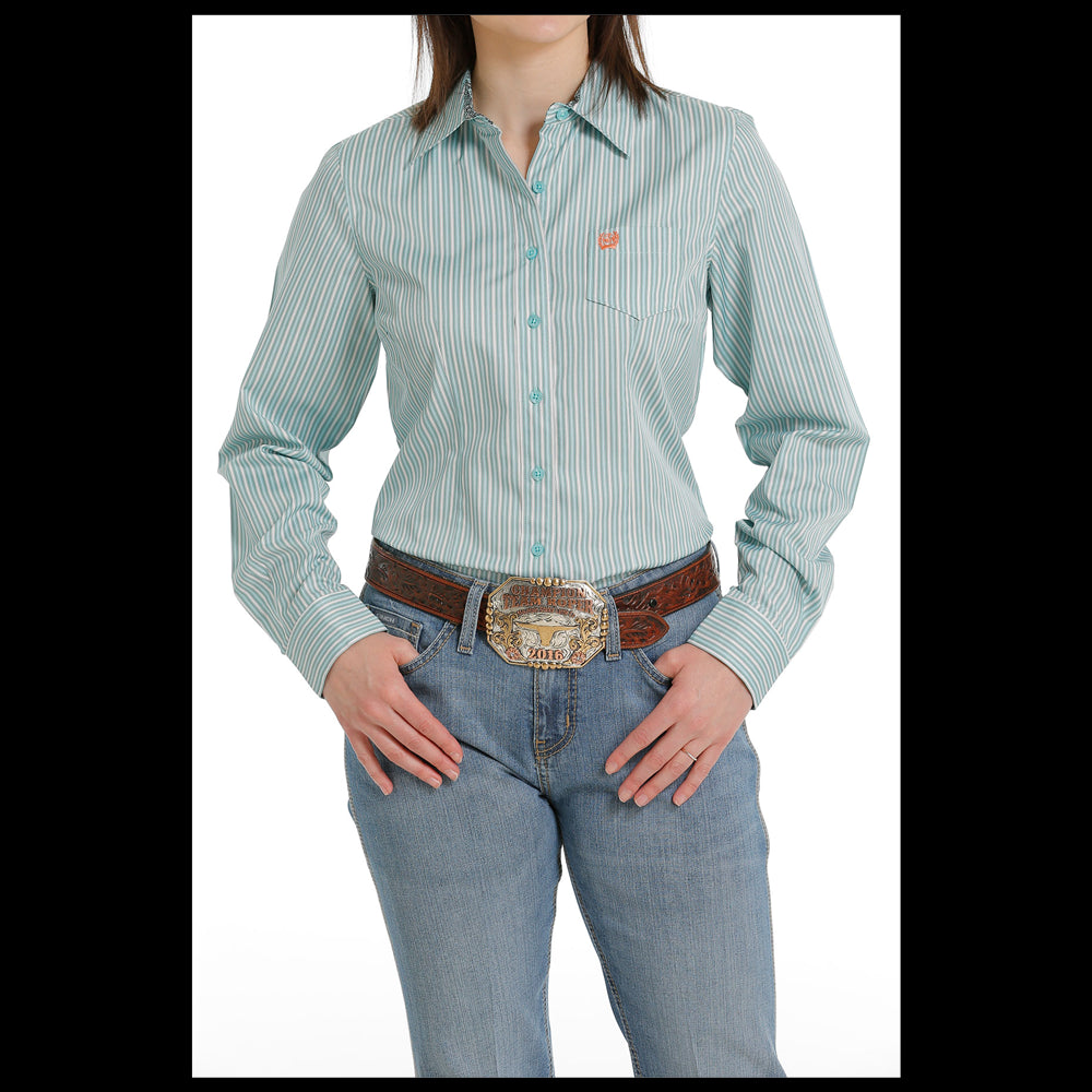 MSW9164198 Cinch Women's Long Sleeve Stripe Western Button Shirt - Blue