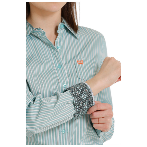 MSW9164198 Cinch Women's Long Sleeve Stripe Western Button Shirt - Blue
