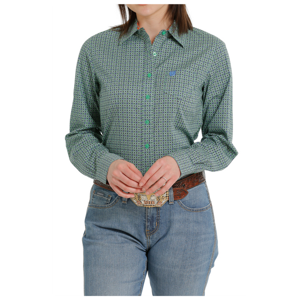 MSW9164200 Cinch Women's Long Sleeve Green Print Western Button Shirt