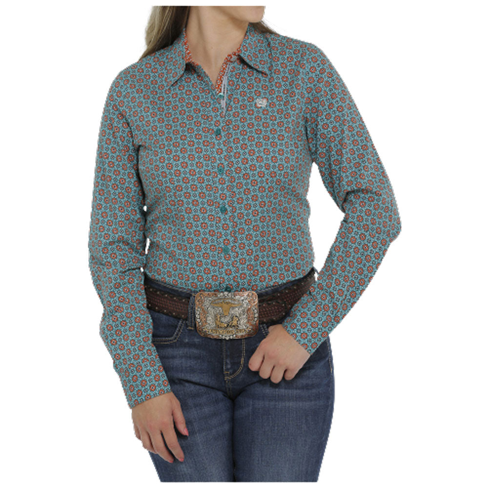 MSW9165024 Cinch Women's Long Sleeve Button Shirt - Green Print