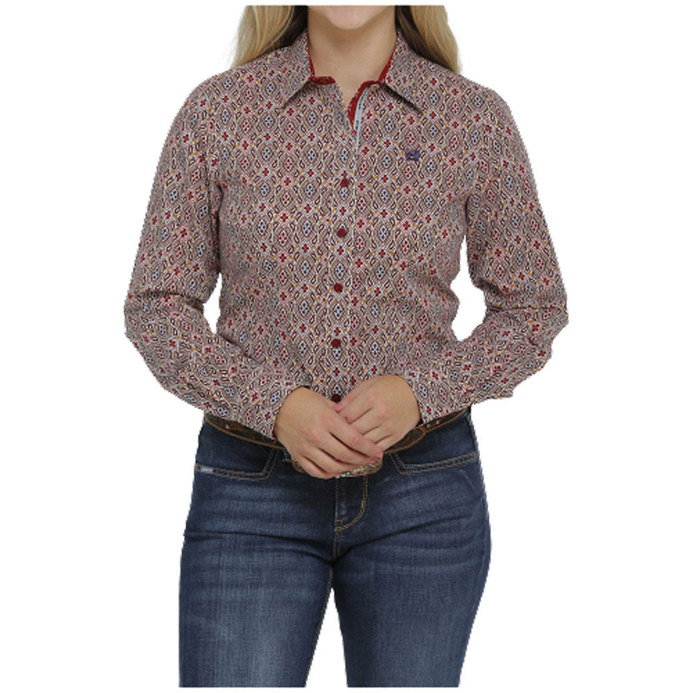 MSW9165025 Cinch Women's Long Sleeve Button Shirt - Red Print
