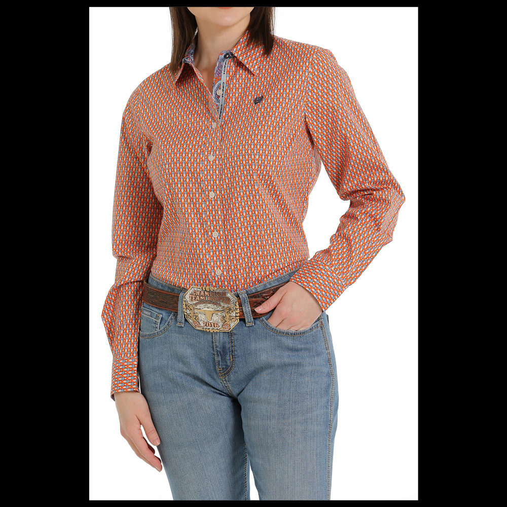 MSW9165028 Cinch Women's Long Sleeve Western Button Shirt -Orange Print