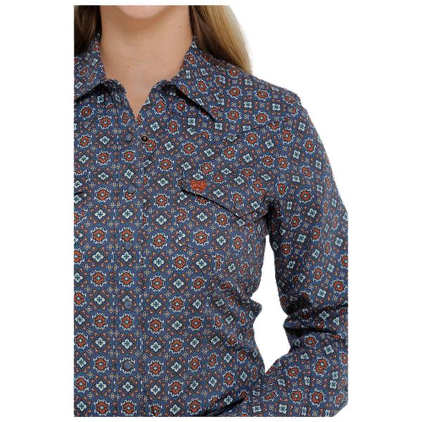 MSW9201035 Cinch Women's Long Sleeve Button Shirt - Blue Print