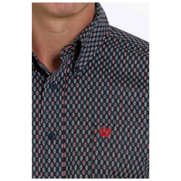 MTW1105270 Cinch Men's Navy Grey and Red Print Long Sleeve Western Shirt