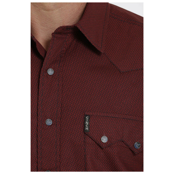 MTW1301055 Cinch Men's Modern Fit Long Sleeve Red Print Western Snap Shirt Red