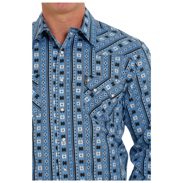 MTW1301062 Cinch Men's Long Sleeve Blue Geometric Print Western Snap Shirt