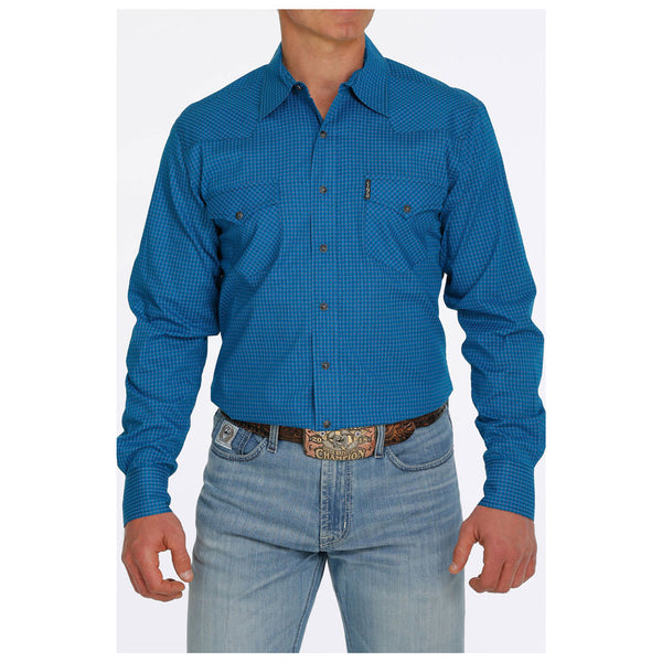 MTW1303059 Cinch Men's Modern Fit Long Sleeve Print Western Snap Shirt - Blue