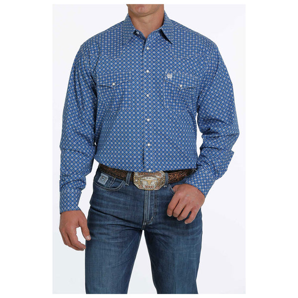 MTW1682039 Cinch Men's Blue Geometric Print Long Sleeve Western Snap Shirt
