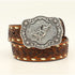 N4436208 Nocona Boys Buckstich Floral Embossed Belt w/ Bucking Bull Buckle