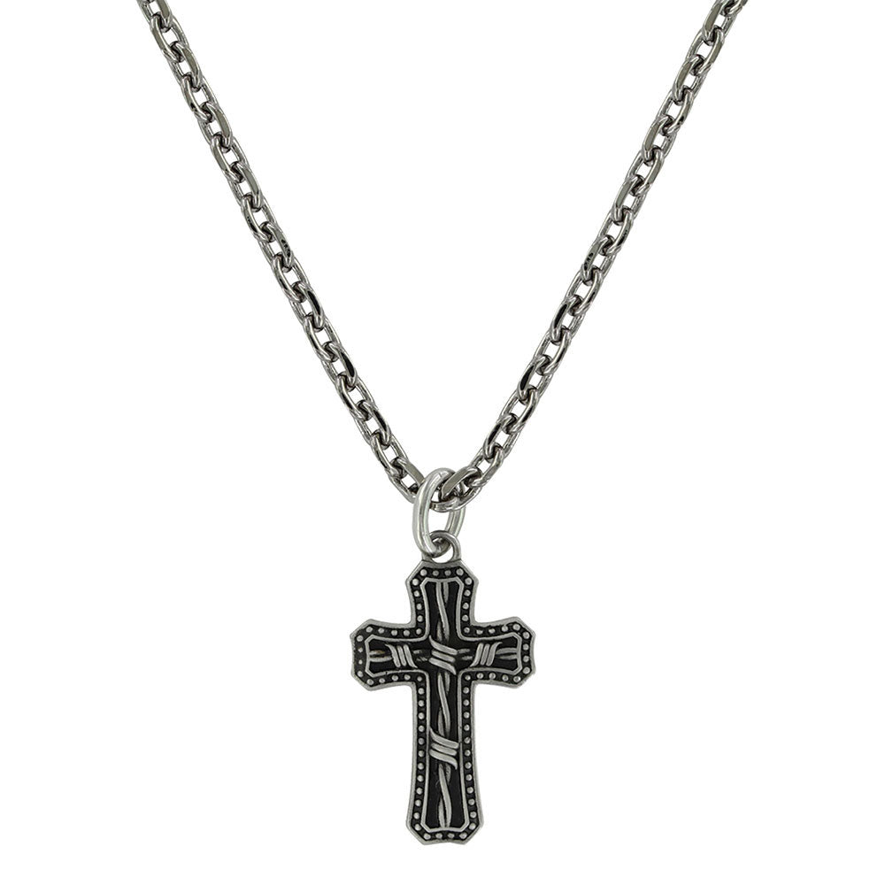 NC3848 Montana Silversmiths Antiqued Stainless Barbed Wire Cross Necklace