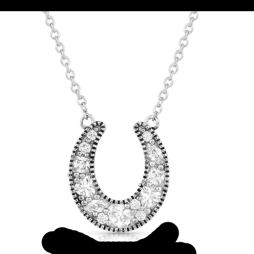NC5350 Montana Silversmiths Intentional Luck Crystal Horseshoe Necklace