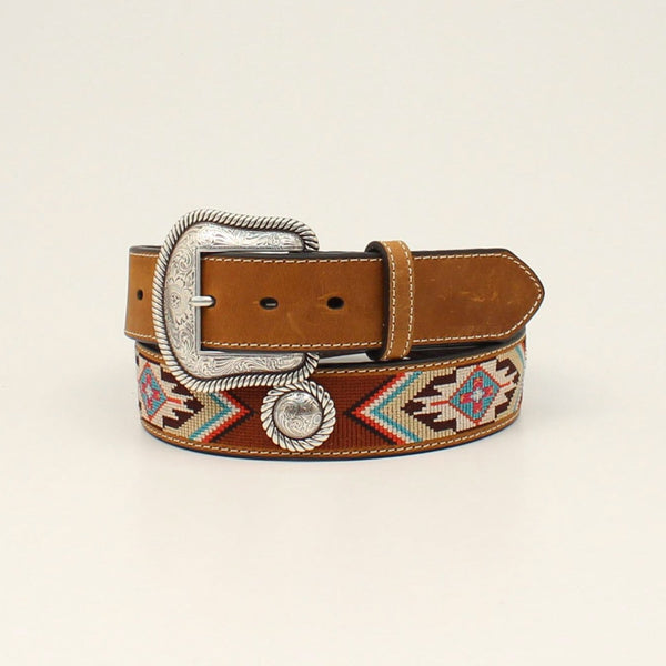 N320002944 Nocona Ladies Embroidered Southwest Round Concho Brown Belt