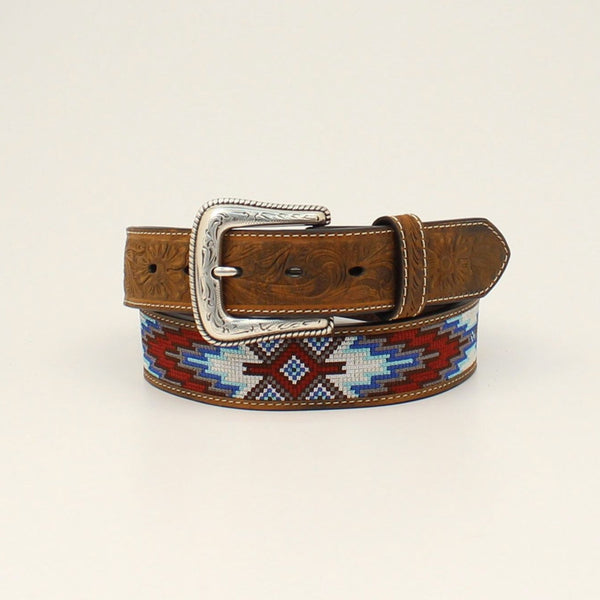 N210004644 Nocona Men's Embroidered Southwest Inlay Brown Belt