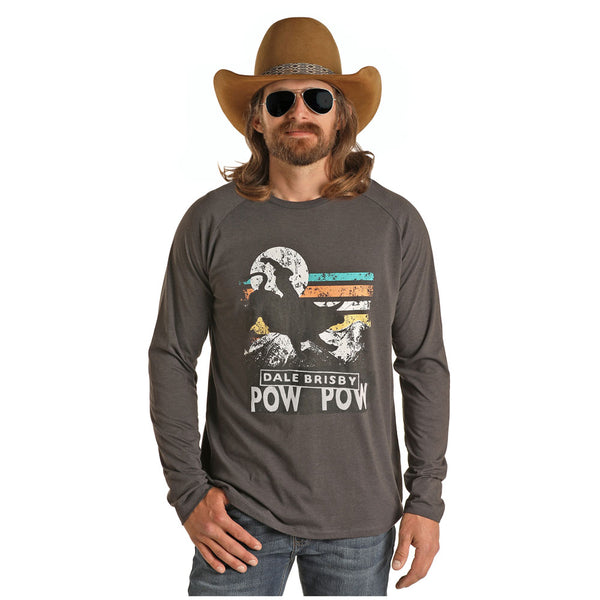 P8-2617 Rock & Roll Men's Dale Brisby Long Sleeve POW POW Graphic T-Shirt - Charcoal