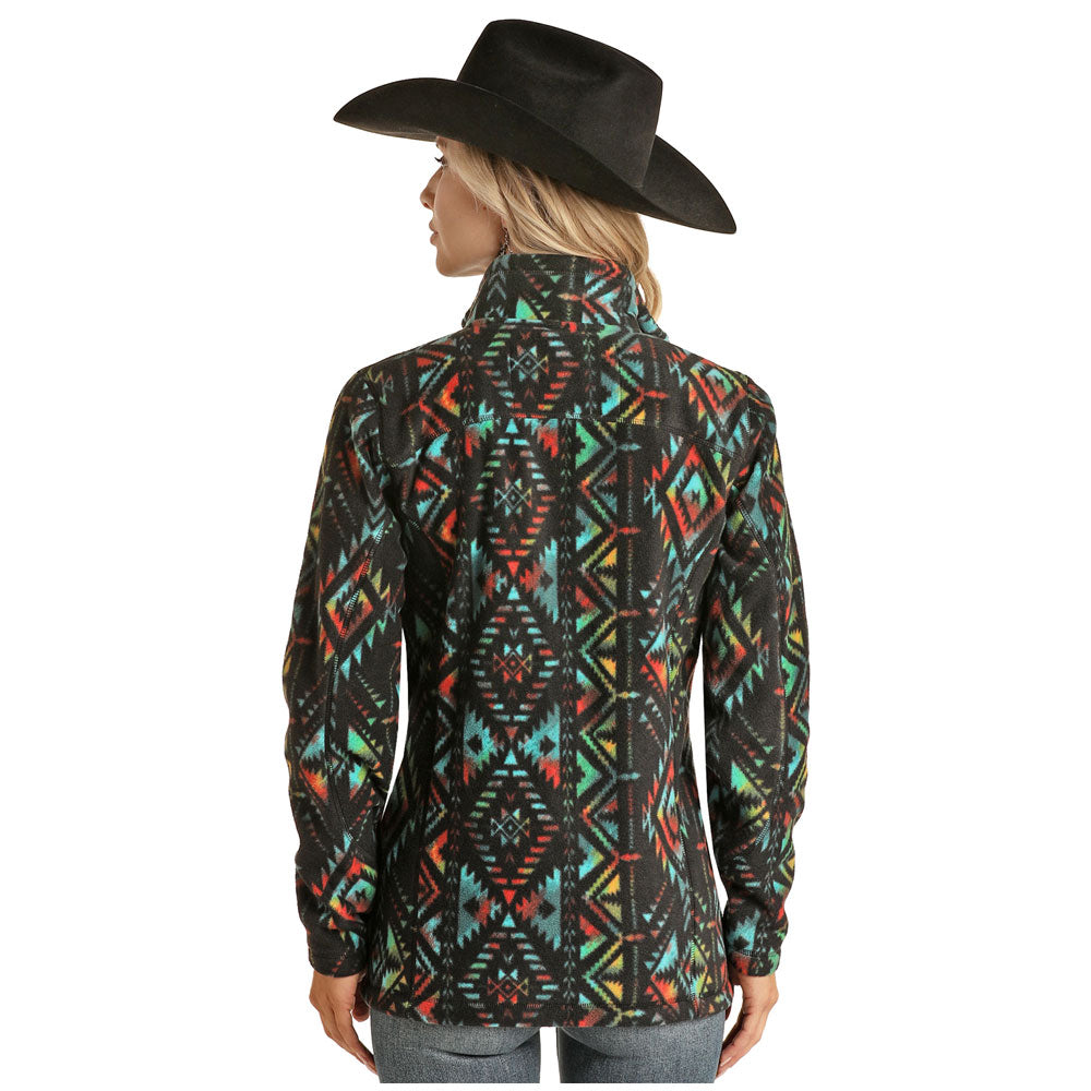 PRWO92RZXZ Powder River Women's Aztec Fleece Jacket- Black Aztec