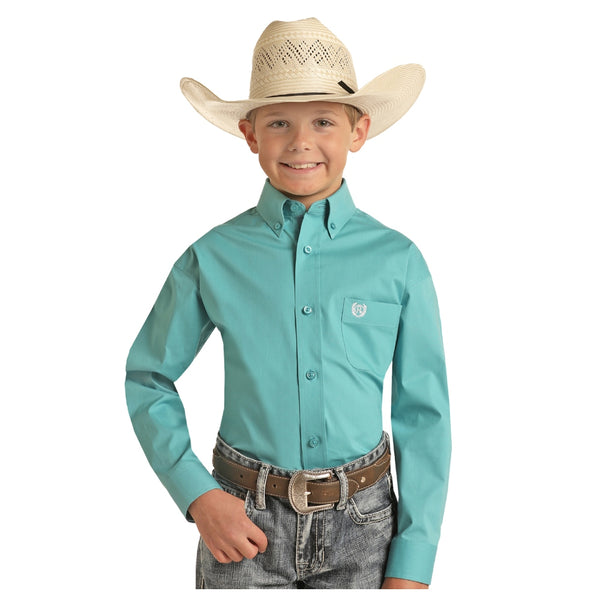 PSBSODR0LT Panhandle Select Boys Button Down - Solid Turquoise