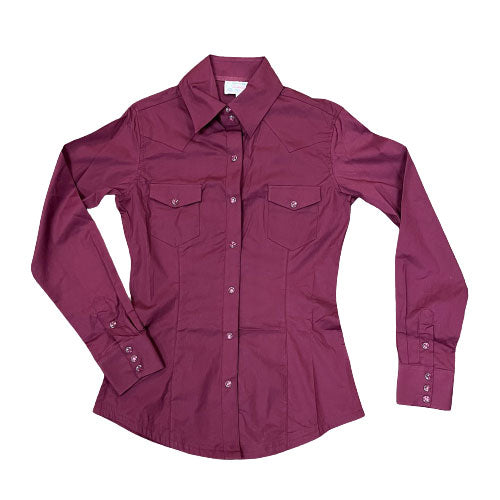 PSWSOSR07S-B Panhandle Women's Stretch Poplin Long Sleeve Western Snap Shirt - Solid Burgundy