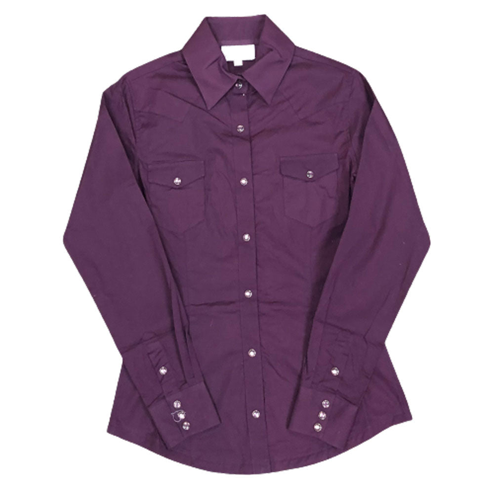 PSWSOSRZ2N_M Panhandle Women's Stretch Poplin Long Sleeve Western Snap Shirt - Solid Maroon