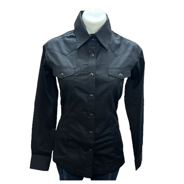 PSWSOSRZ6N Panhandle Ladies Long Sleeve Western Snap Shirt - Solid Black