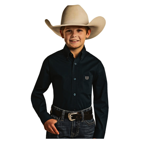 PSBSODR07S-B Panhandle Select Boy's Long Sleeve Western Shirt- Black