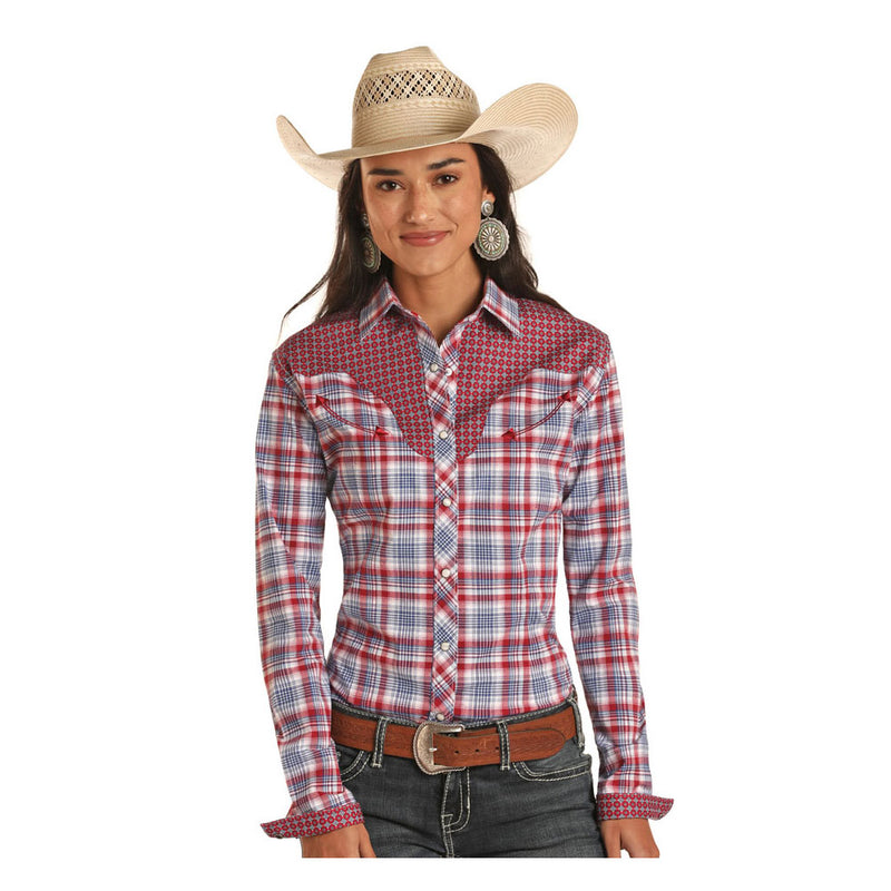 R4S Panhandle Women's Red Ombre Plaid Long Sleeve