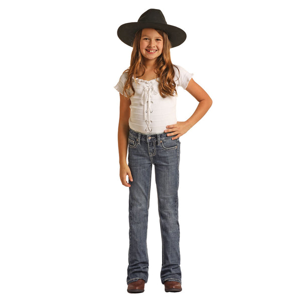 RRGD4MRZPP Rock & Roll Cowgirl Girl's Boot Cut Jean With Embroidery Pocket