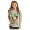 RRGT22R0IB Rock & Roll Cowgirl Long Sleeve Horse Graphic Tee - Grey