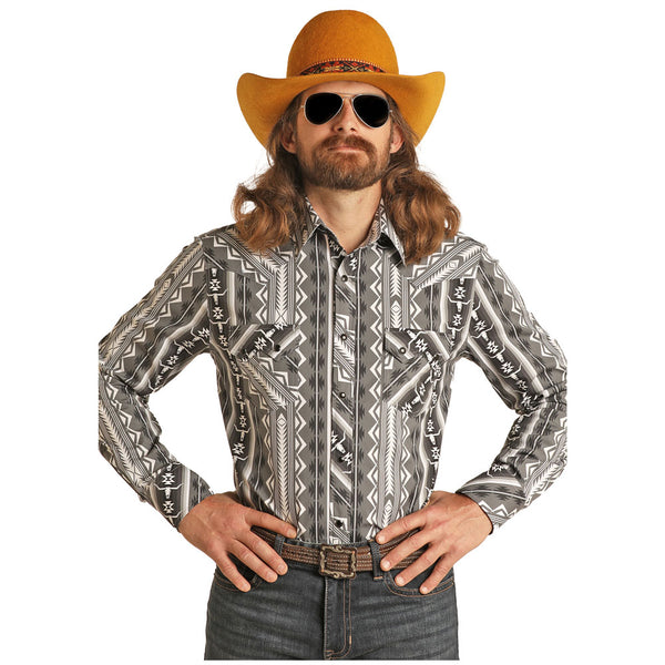 RRMSOSR08T Rock & Roll Men's Dale Brisby Long Sleeve Aztec Stripe Western Snap Shirt