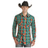 RRMSOSRZ15 Rock & Roll Denim Men's Aztec Poplin Print Long Sleeve Western Snap Shirt-Teal
