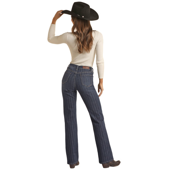 RRWD4HR0G4 Rock & Roll Cowgirl High Rise Jacquard Striped Boot Cut Jean